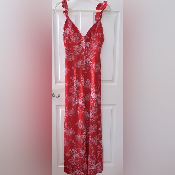 Free People Red Floral Wide Leg Jumpsuit Size 2 - Picture 5 of 5